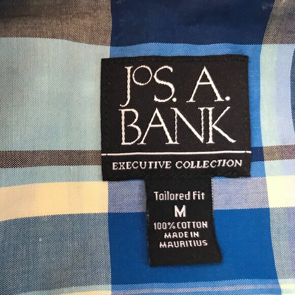 Jos. A. Bank Plaid Cotton Shirt: Button-Down Tailored Fit, Blue Yellow, Men’s M - Picture 3 of 8